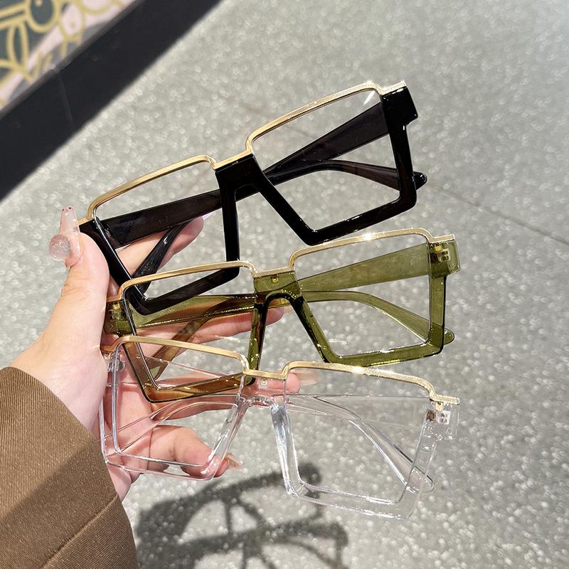 Fashion Oversized Square Glasses New Women Stylish Semi Metal Rim Eyeglasses Trendy Vintage Design Blue Light Blocking Eyewear