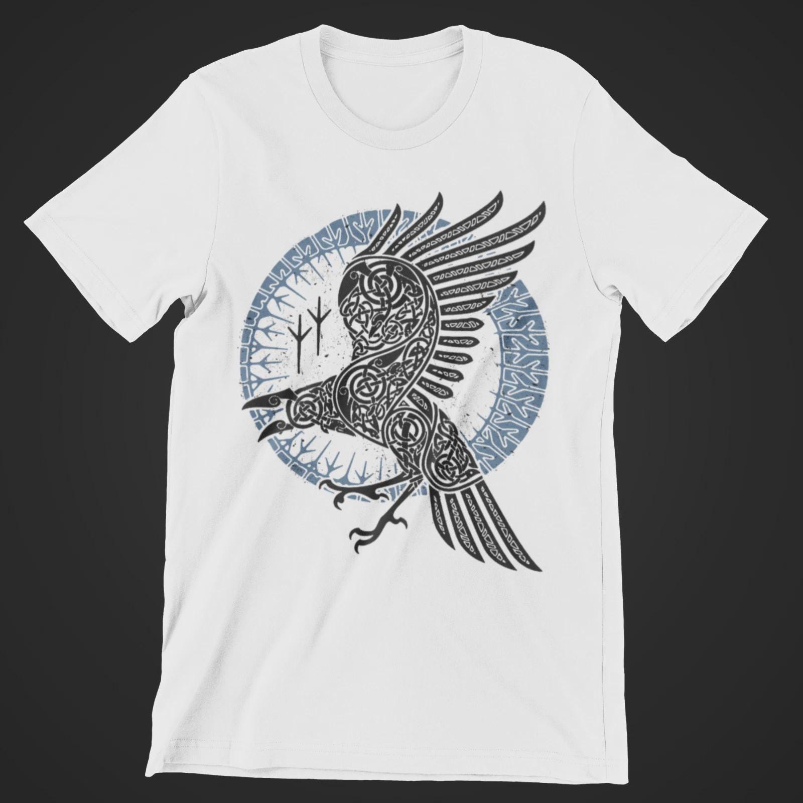 Raven Hugin and Munin Tribal Valhalla Vegvisir Raven Runes Viking Men T Shirts S