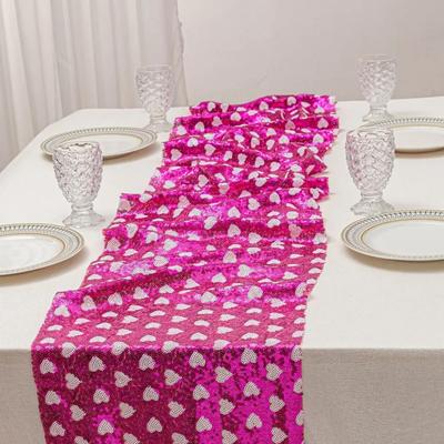 Valentines Day Sequined Mesh Table Runner Love Heart Rectangle Glitter Table Linens European Sparkly Surface Table Flag