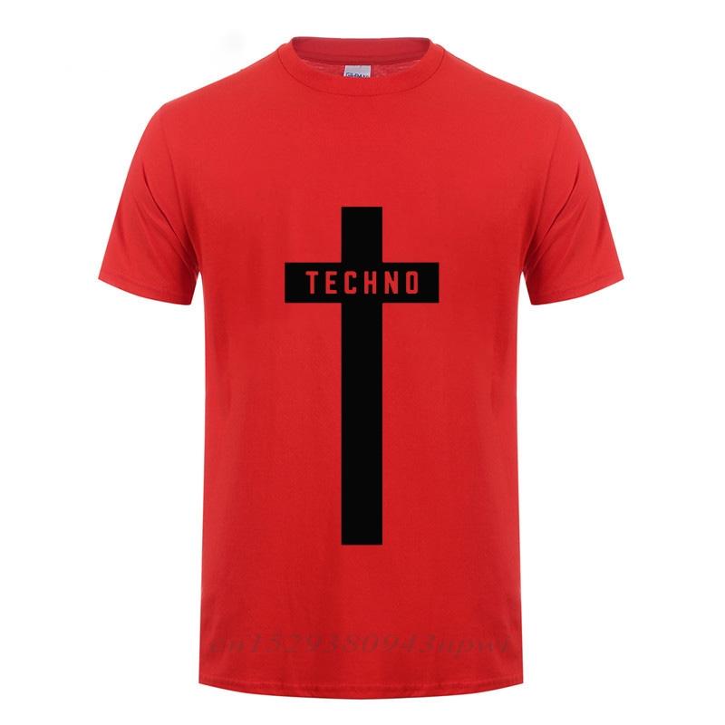 

TECHNO CROSS PRINTED T SHIRT MEN Male Short Sleeve Crewneck Cotton TShirt Man Clothing Trend Casual Slim Fit Summer Tops Tees S