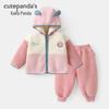 Kaka Panda Girls' Hooded Jacket & Pants Set - Warm Fleece-Lined Winter Outfit for Infants