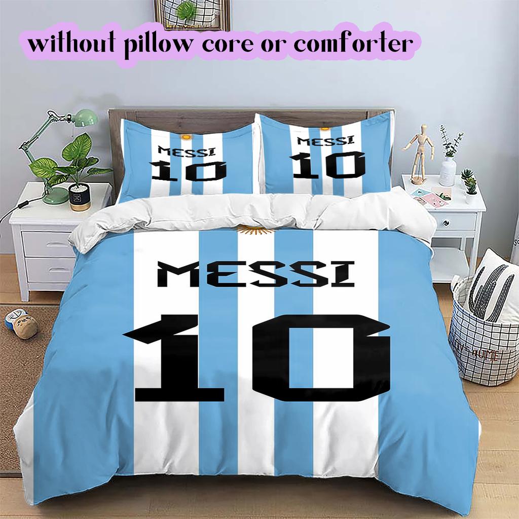 Soccer superstarPattern Bedding Quilt Set Quilt Cover Pillowcase Home Decoration Birthday Gift (1 * Duvet Cover + 2 * Pillowcase, Without Core)