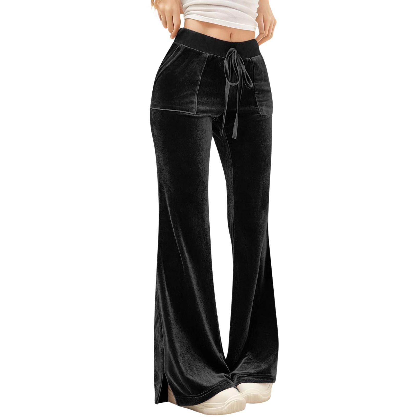 

Women s Fashion Color Gold Velvet High Waist Drawstring With Pocket Horn Casual Pants XXL чорний