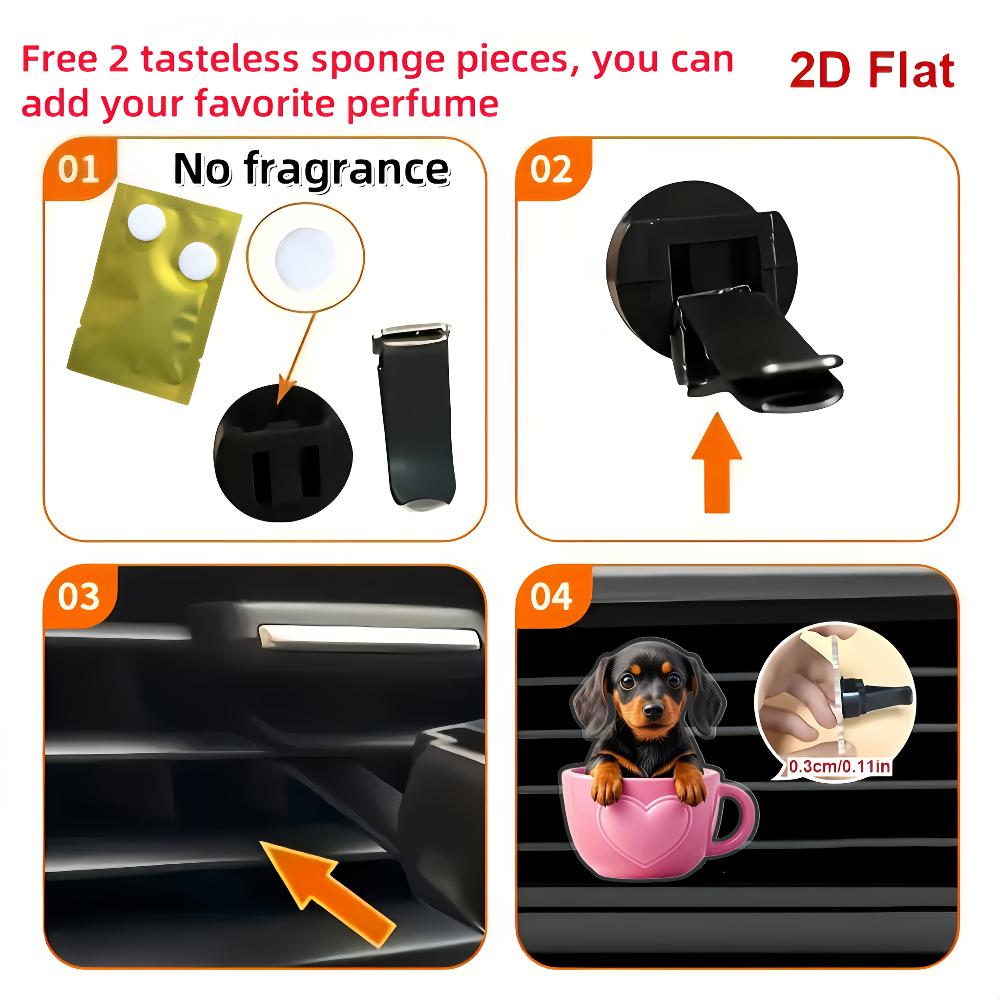 2D flat cup dog car vent clip decorative diffuser (fragrance not included), car interior decoration, aromatherapy clip, ideal for holiday gifts