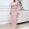 Womens Two Piece Sets Sexy Elegant Striped Knitted Long Sleeved Crop Top and Long Skirt Set New Fashion Casual Sets