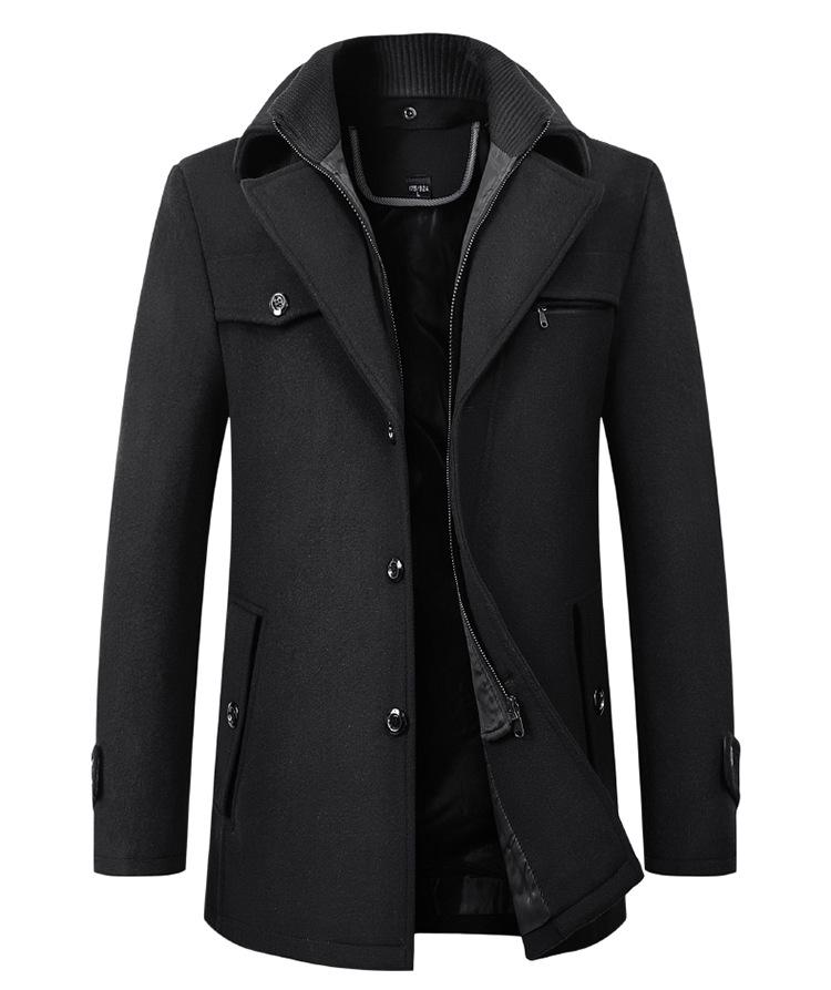 Men's Double Collar Woolen Coat for Autumn and Winter