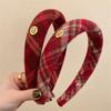 Atmospheric Red Autumn and Winter Plush High Skull Plaid Headband Women's High-end Headband Headwear