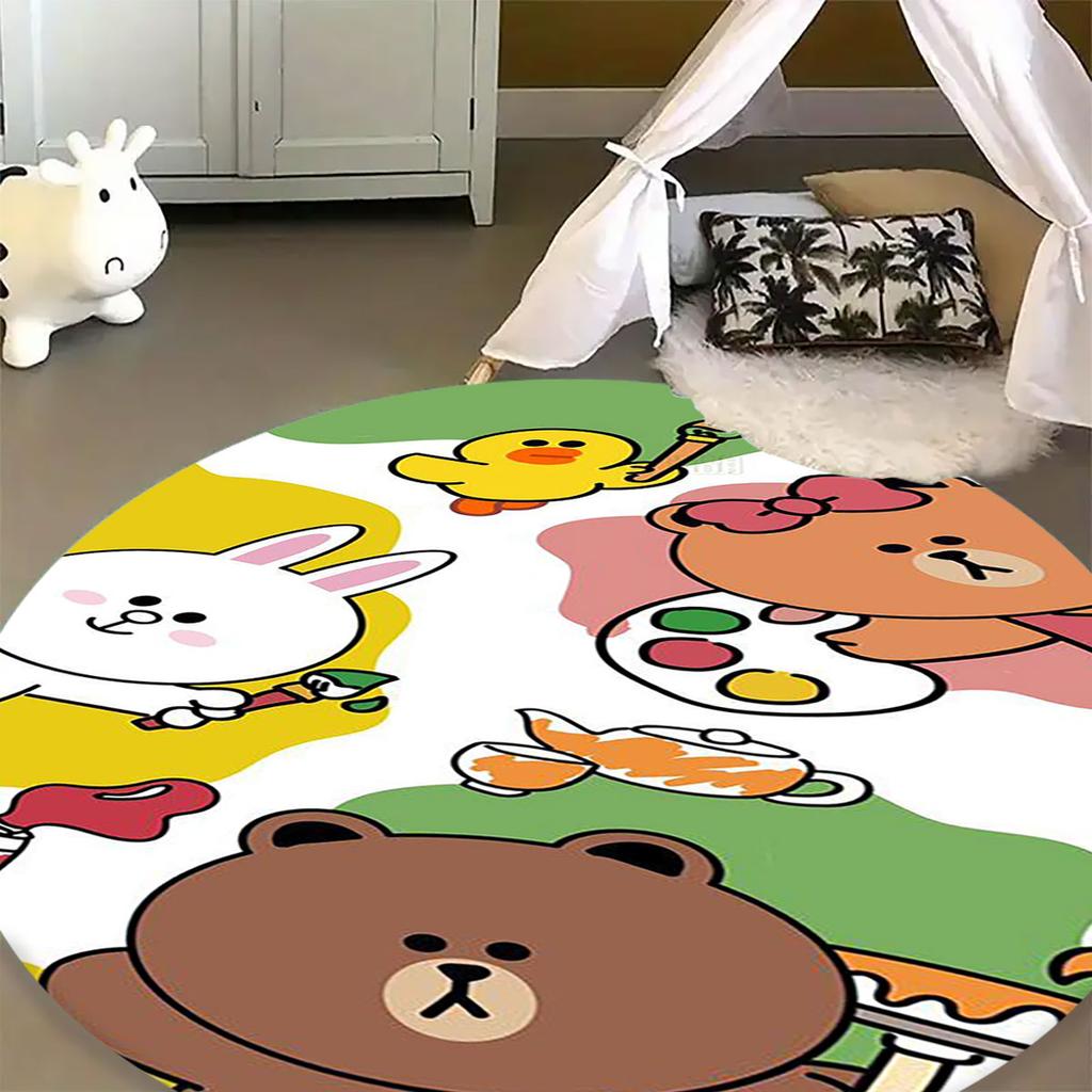Line Friends Brown Sally Round Rug Cute Cartoon Pattern Circular Carpet Soft Anti-Slip Mat for Kids Room Playroom
