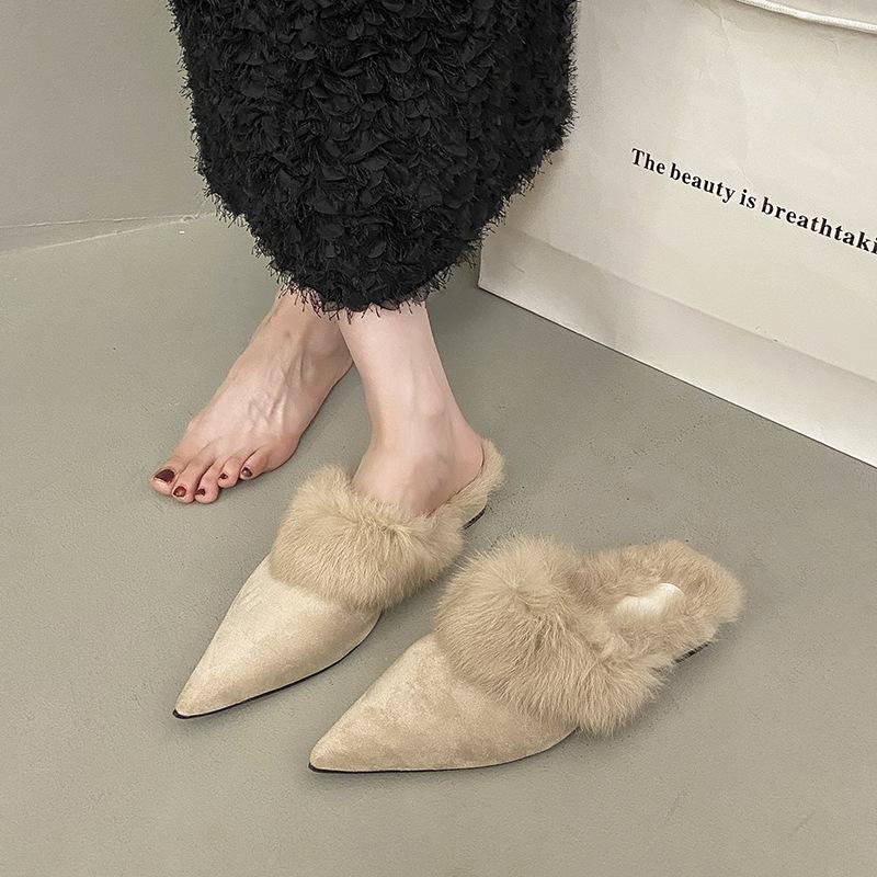 2025 autumn and winter new pointed head thin heel European and American fashion high heel fine heel slippers bag head empty women's shoes