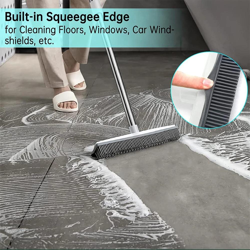 2 in 1 Carpet Brush Soft Pet Hair Remove Broom Carpet Rake Rubber Broom Hardwood Floor