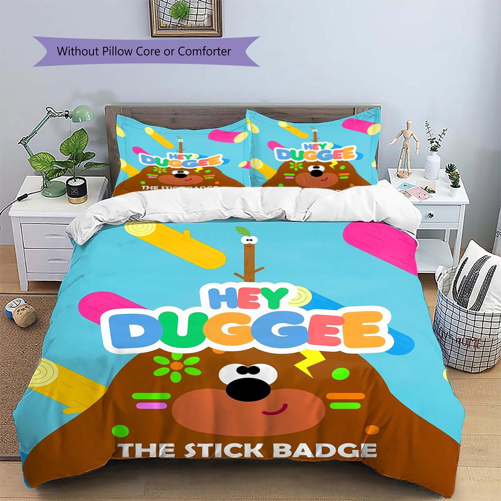 Hey Duggee Muster Bettwäsche Bettdecken-Set Heimdekoration Geschenk (1 Bettbezug + 2 Kissenbezüge (ohne Füllung))