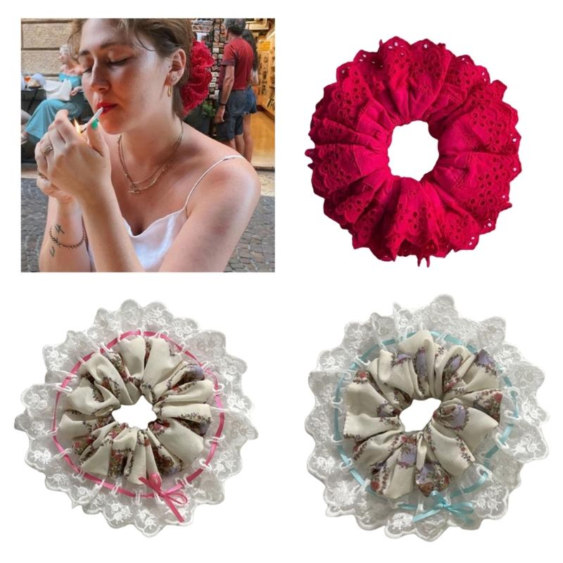 Sweet Hairband Autumn Winter Women Large Hair Ties Headband Lace Hair Scrunchies