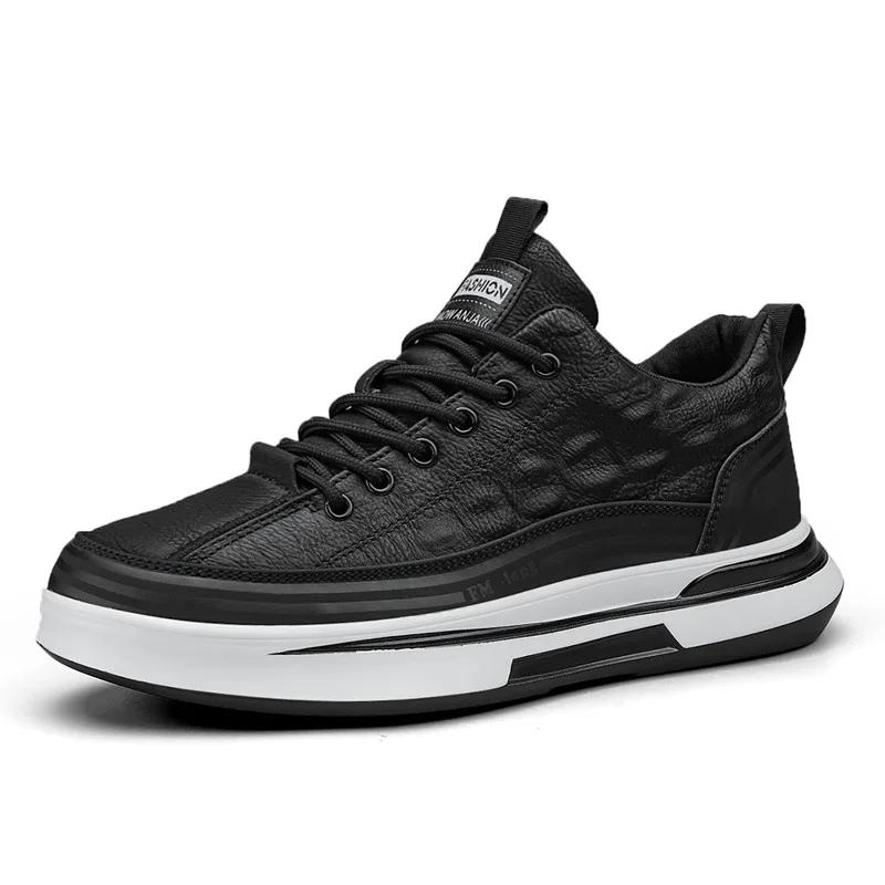 Men Sports Casual Shoes Black Leather Casual Shoes Autumn Fashion Sneakers Outdoor Comfort Sports Platform Shoes Tenis Masculino