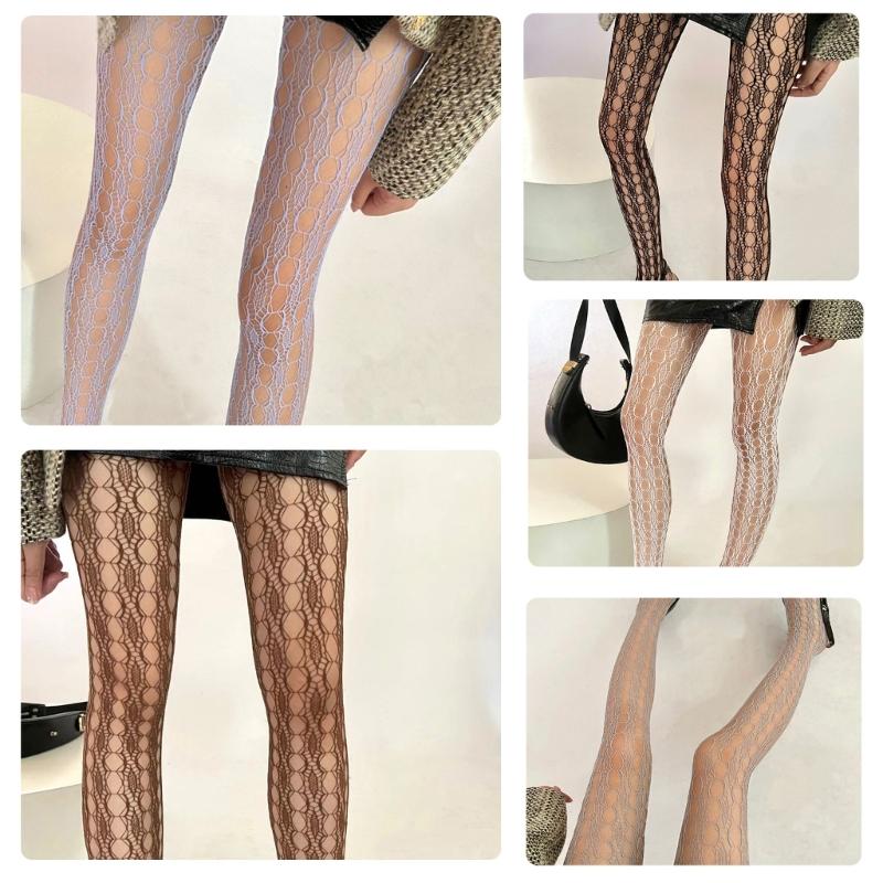 Elegant Fishnet Pantyhose High Elasticity Hollowed Textured Lace Tights for Ladies Aesthetic Patterned Mesh Stockings