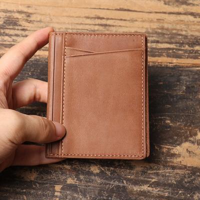 Bolsa de Carteira Masculina Couro Genuíno Porta-Cartões Simples com Múltiplos Compartimentos Carteira Casual de Couro Bovino Camada Superior