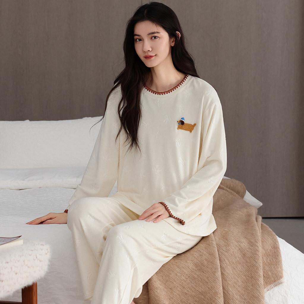 Pajamas Women'S Autumn And Winter Island Fleece Thickened Fleece Coral Fleece Can Be Worn Outside Winter Thin Fleece Cute Cartoon Loungewear