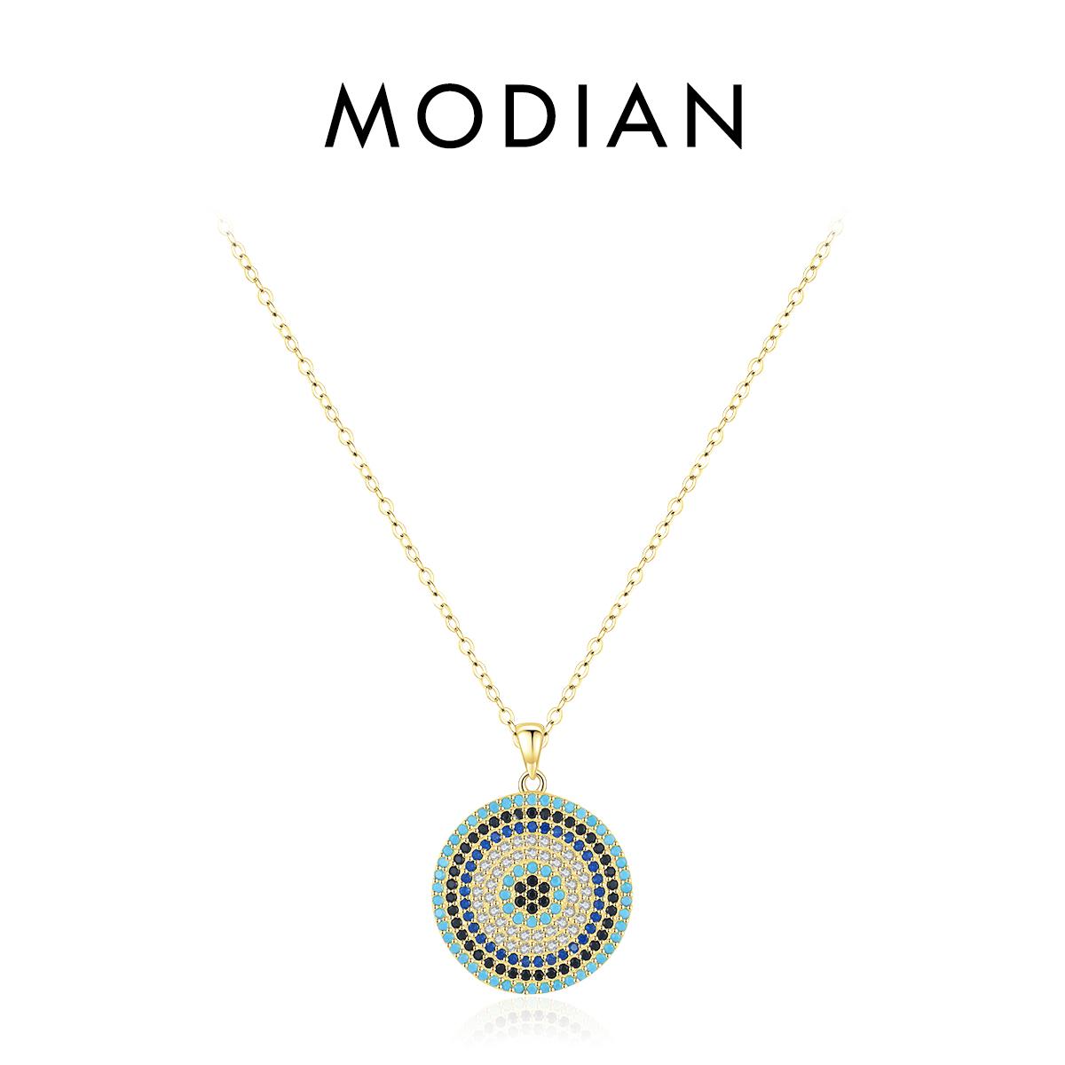 

Модиан стерлингового серебра 925 пробы роскошный винтажный кулон ожерелье бирюзовый синий прозрачный CZ звено цепи для женщин ювелирные изделия подарки золотой