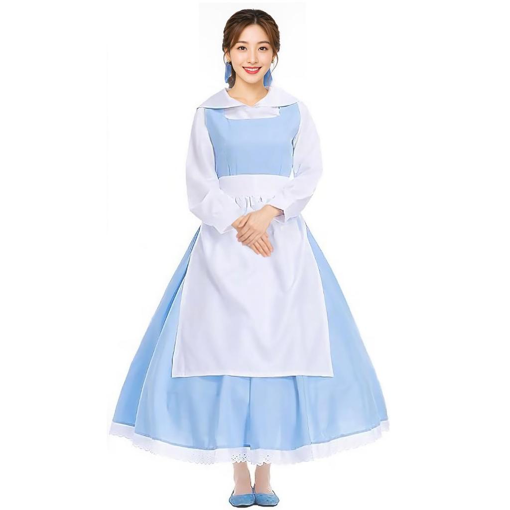 [monoii] Piękna i Bestia La Belle Kostium Cosplay, Damski Kostium na Halloween, Strój pokojówki dla dorosłych, Rozmiary S, M, L, XL, 445