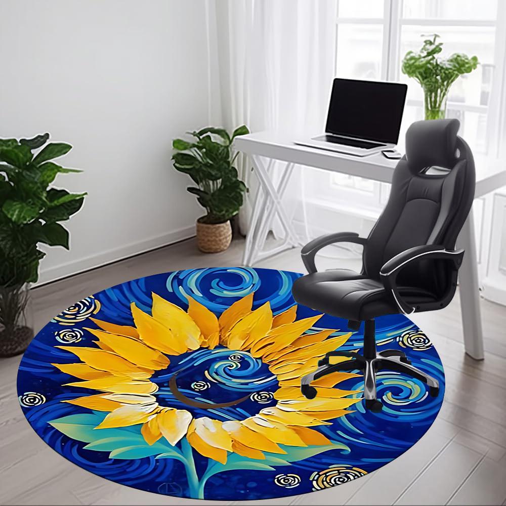1pc Sunflower Artwork Chair Carpet for Office, Non slip, Soft and Durable Office Rug