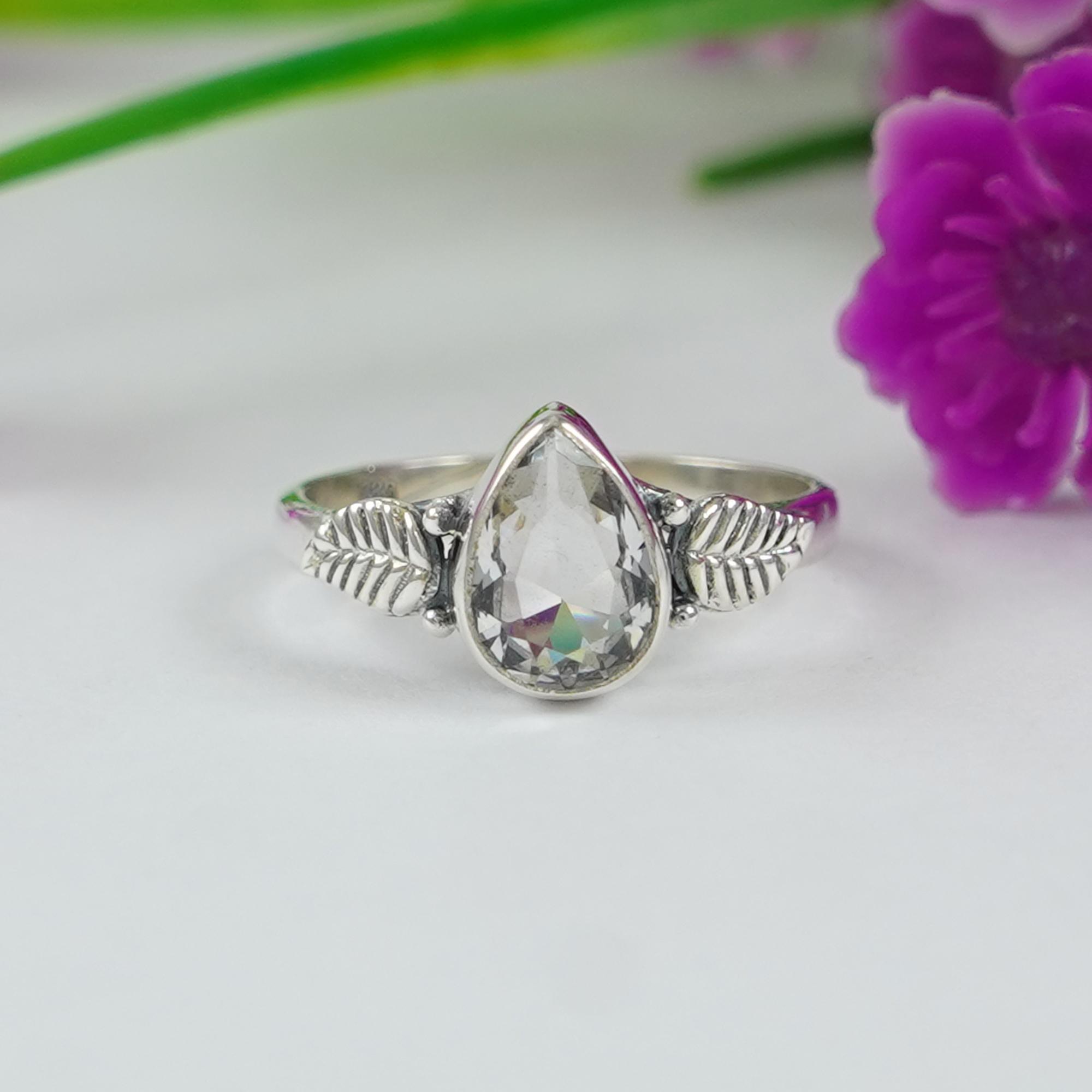 

White Topaz Ring, Gemstone Ring, 925 Sterling Silver Ring, Teardrop Topaz Ring, Designer Ring, Gift for Sister, Handmade Ring 12