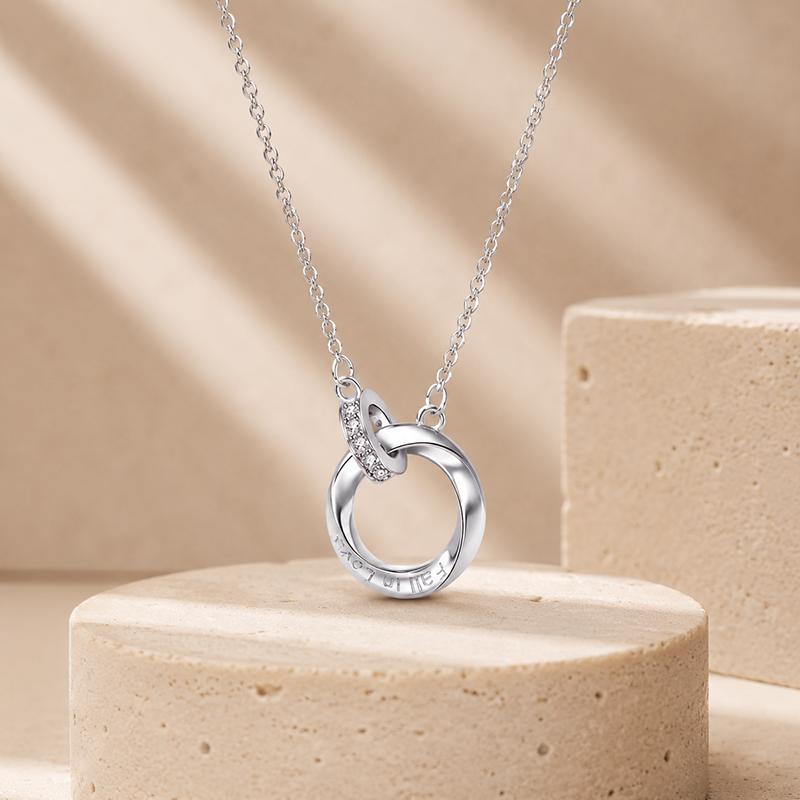 Fall In Love Interlocking Circles Pendant Necklace Women Rose Gold Silver Double Ring CZ Pendant Jewelry Gift for Anniversary Valentine's Day Daily