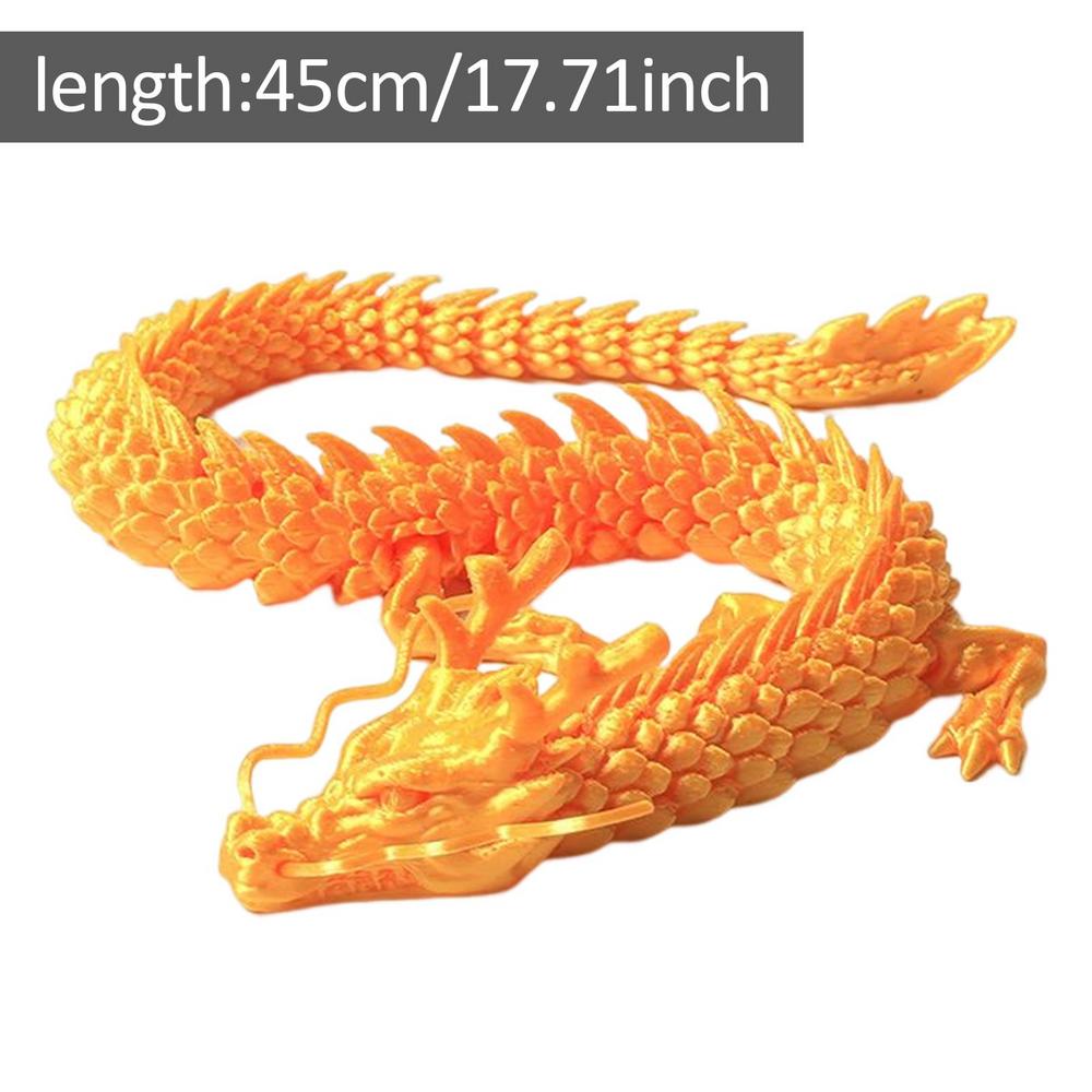 

3D-печатный дракон ручной работы, китайская модель дракона, украшение для аквариума, подвижная шарнирная статуя дракона 17,72 дюйма золотой
