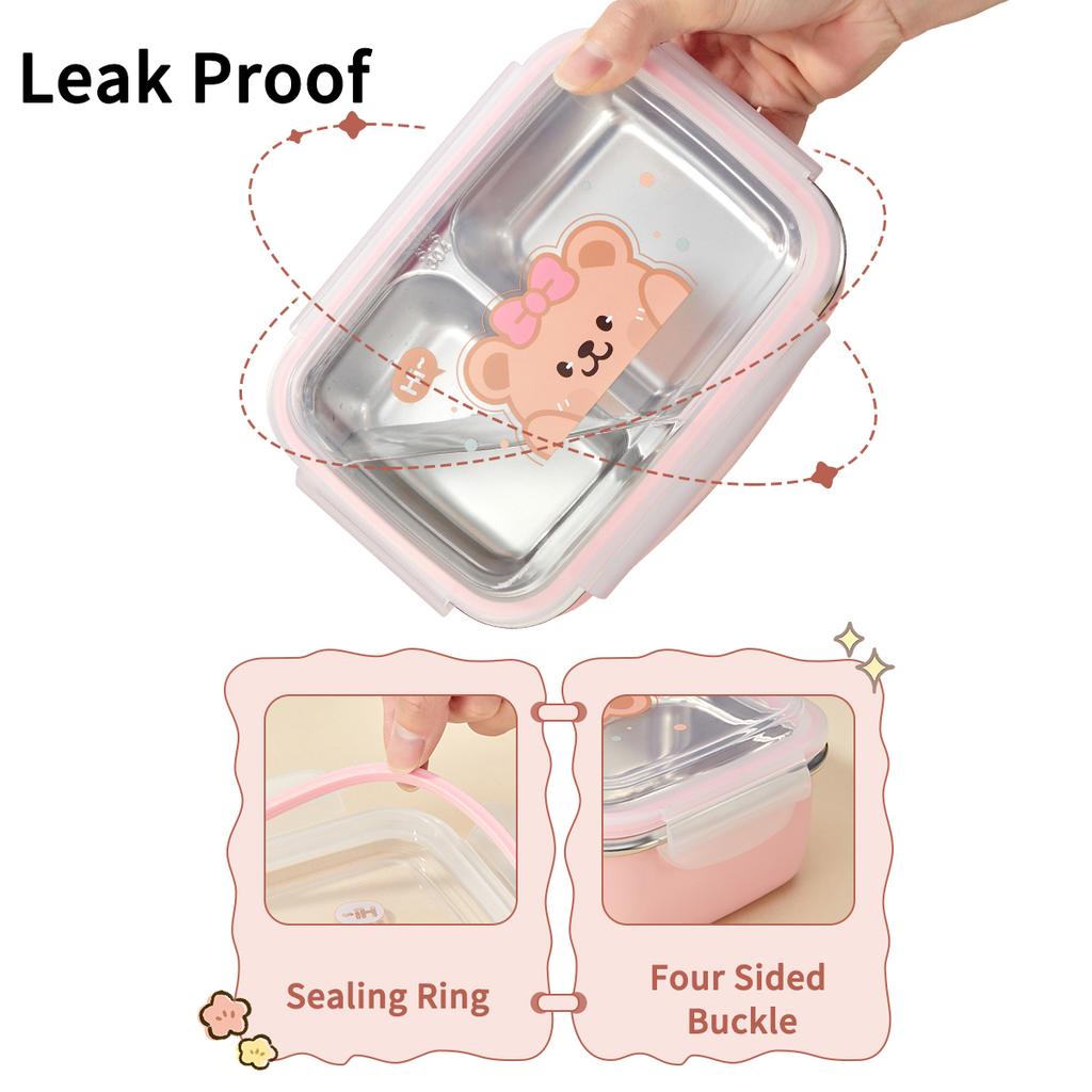 2 Compartment 304 Stainless Steel Bento Lunch Box With Spoon 530/850ML Portable Heatable Food Container For Kids Students School