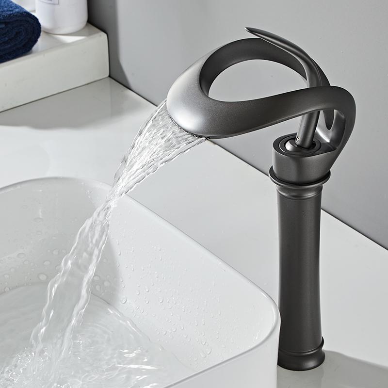Tuqiu Bathroom Basin Faucet Black Bathroom Faucet Brass Creative Grey Sink Mixer Tap Hot & Cold Waterfall Basin Faucet