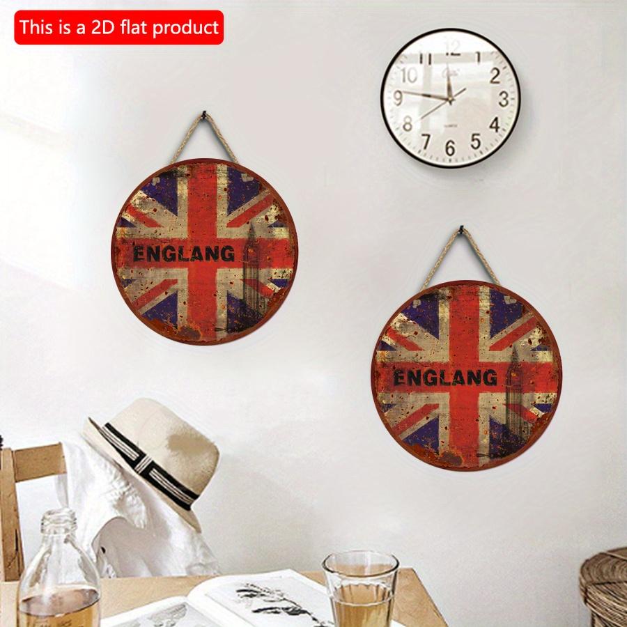 2D düz 20*20cm 1 adet Vintage İngiliz bayrağı baskılı Big Ben desenli Rustik Duvar Dekoru, Kırmızı&Mavi retro stil Barlar, Garajlar, Araba için Mükemmel Duvar Askıları,
