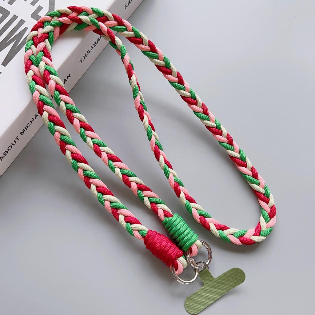Stylish Braided Crossbody Lanyard: Adjustable, Four-Strand, Color-Block, Anti-Drop Phone Chain