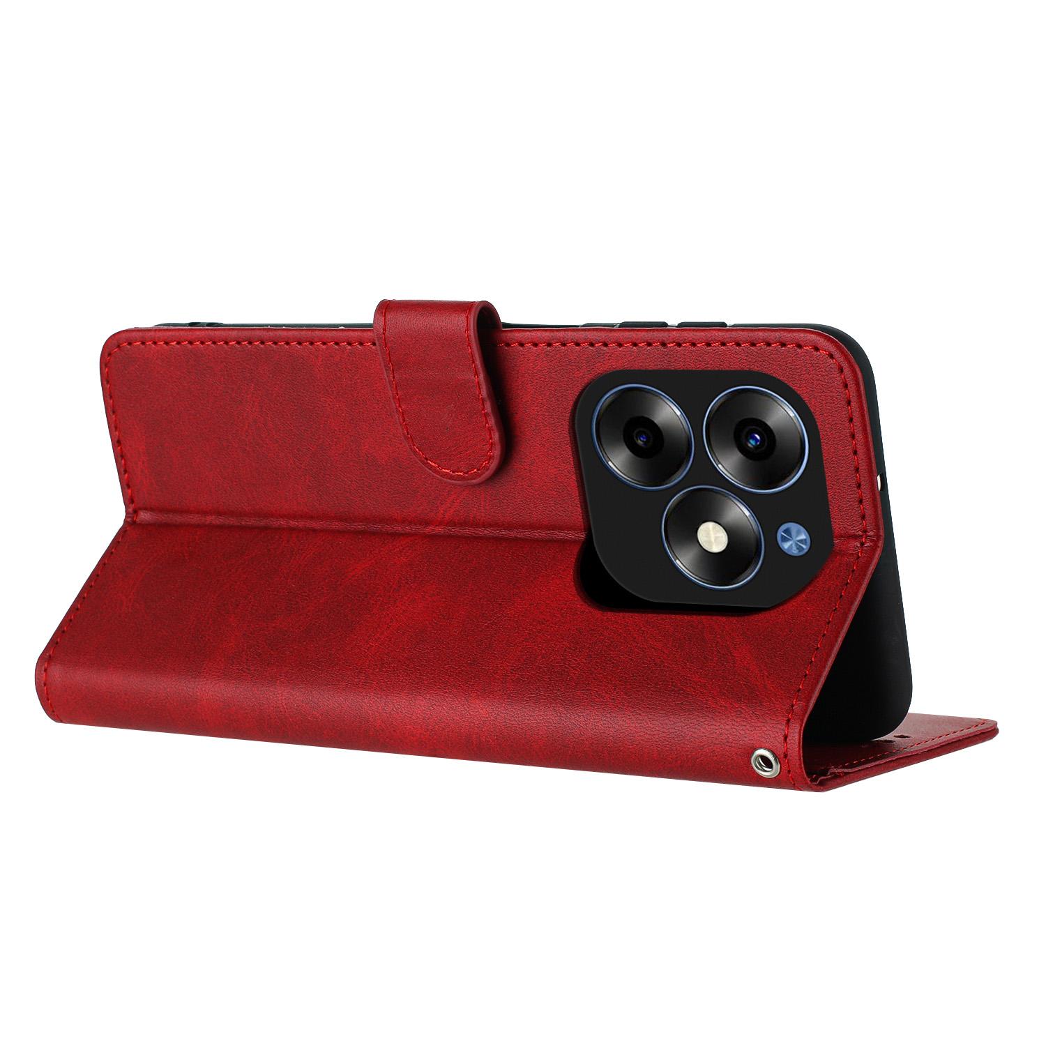 

Shockproof Case for itel S23+ PU Leather Phone Cover with Strap Red