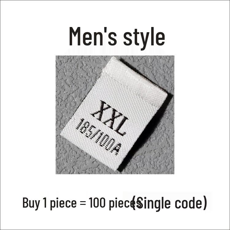 In-Stock Men's & Women's Woven Size Labels: Custom Black & White Trendy International Brand.