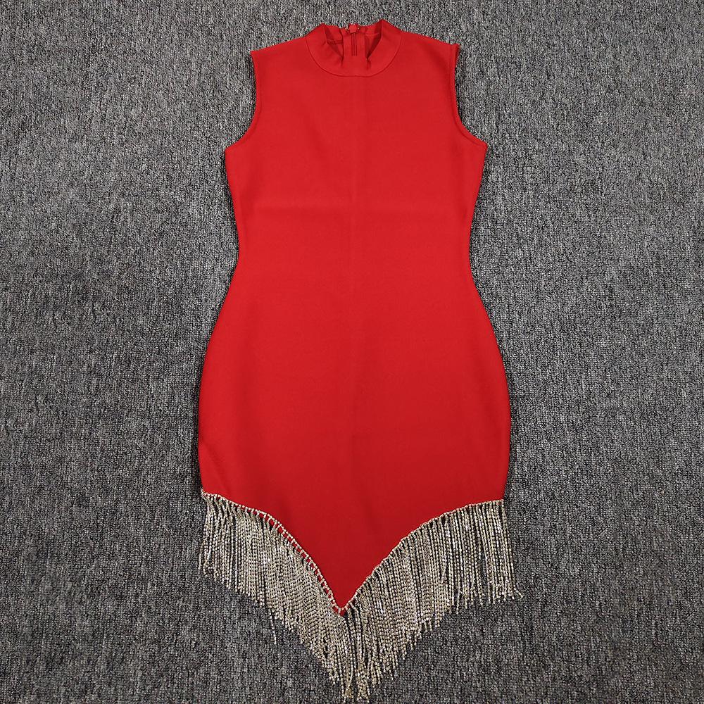 Evropské a americké letní bez rukávů s výstřihem do V a diamantovými obvazy večerní šaty