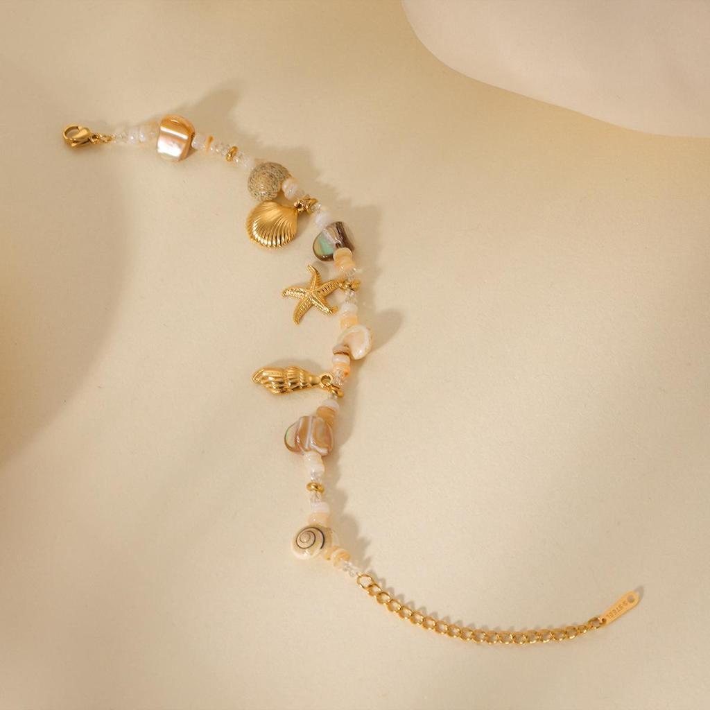 Stainless Steel Shell & Starfish Pendant Necklace - Summer Ocean Style