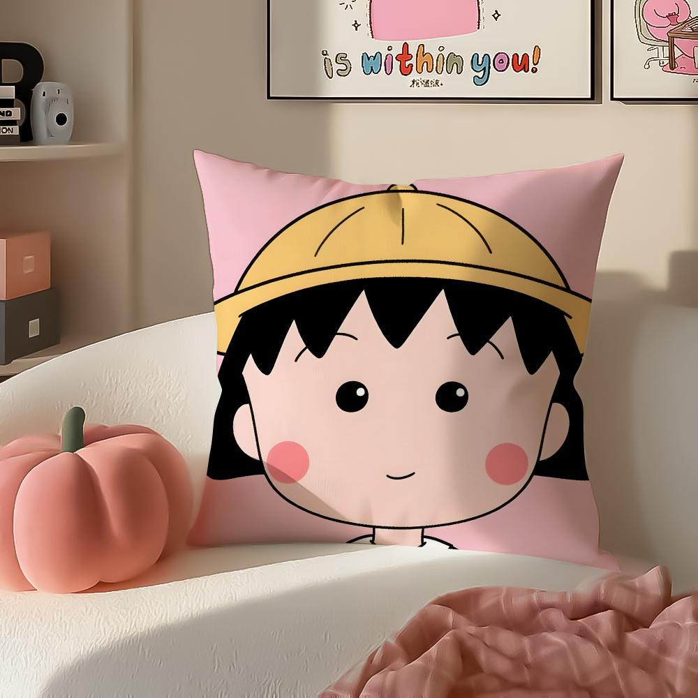 Animation nostalgic CChibi MMaruko chan Cushion Cover Pillowcase Short Plush Invisible zipper Room Sofa Cushion Cover