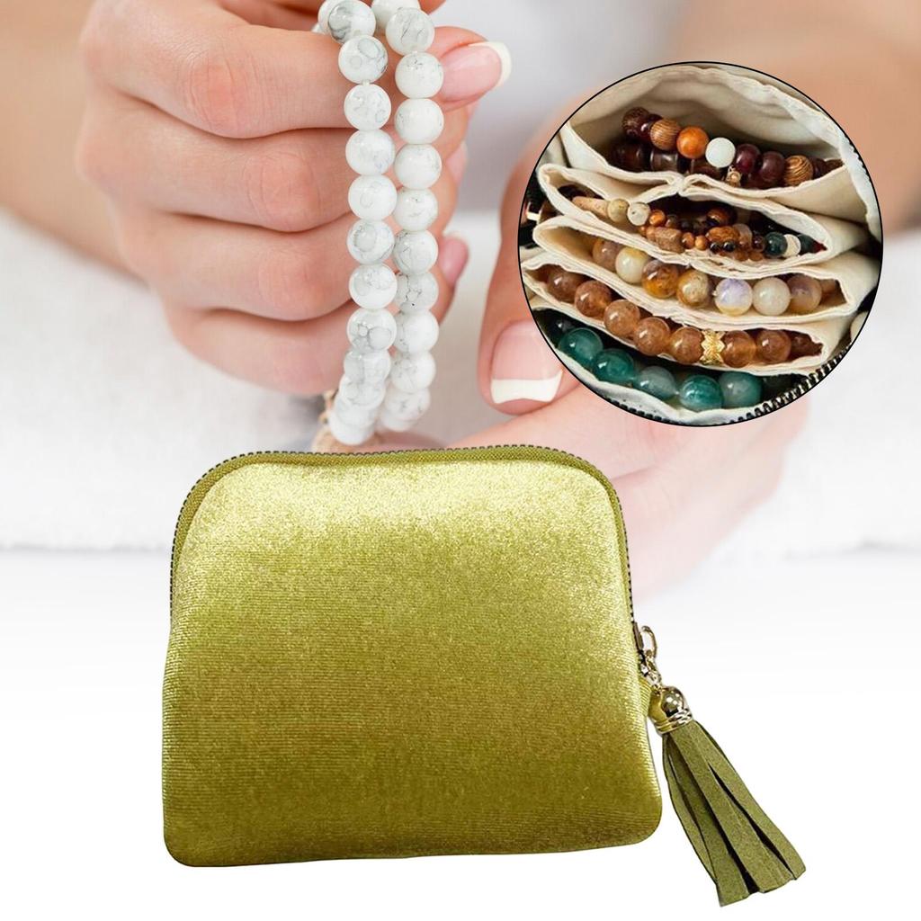 Case Organizer for Rings Bracelets Necklaces Earrings Velvet Chenille Tassel Zipper Storage Bag
