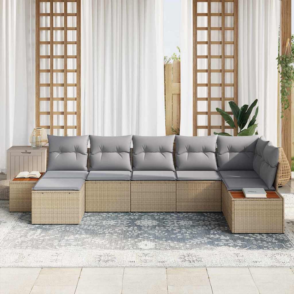 7 Piece Beige Garden Sofa Set with Cushions