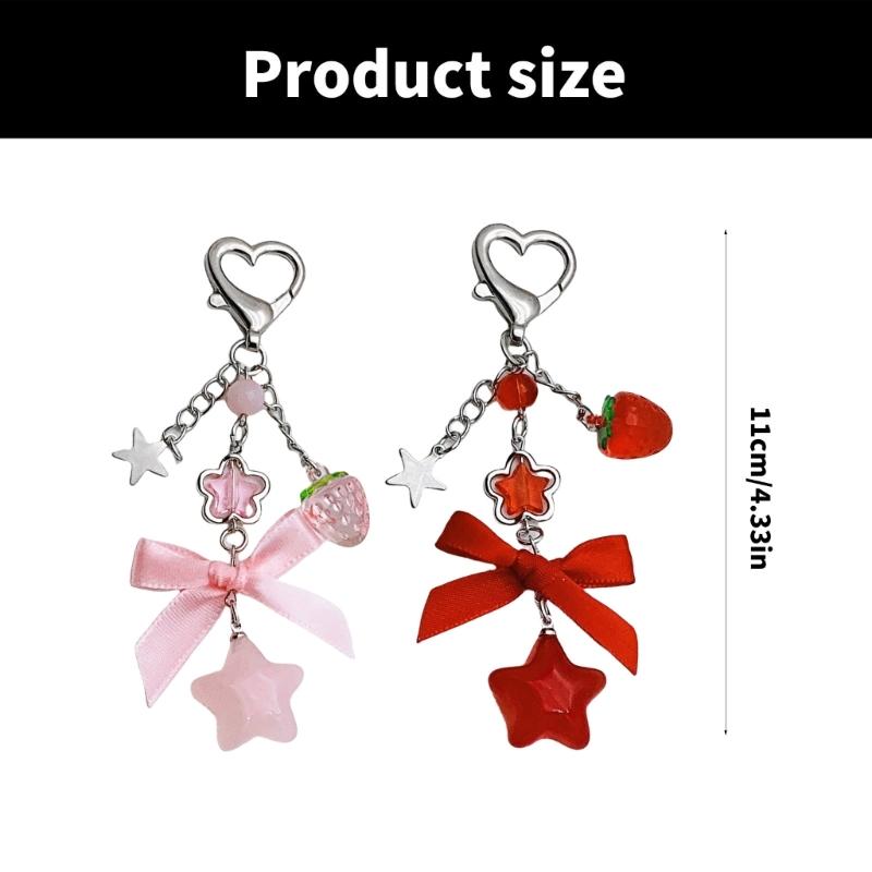 Fashionable Strawberry Keychain Star Purse Pendant Fashion Bowknot Key Jewelry Present for Youthful Fashion Enthusiasts