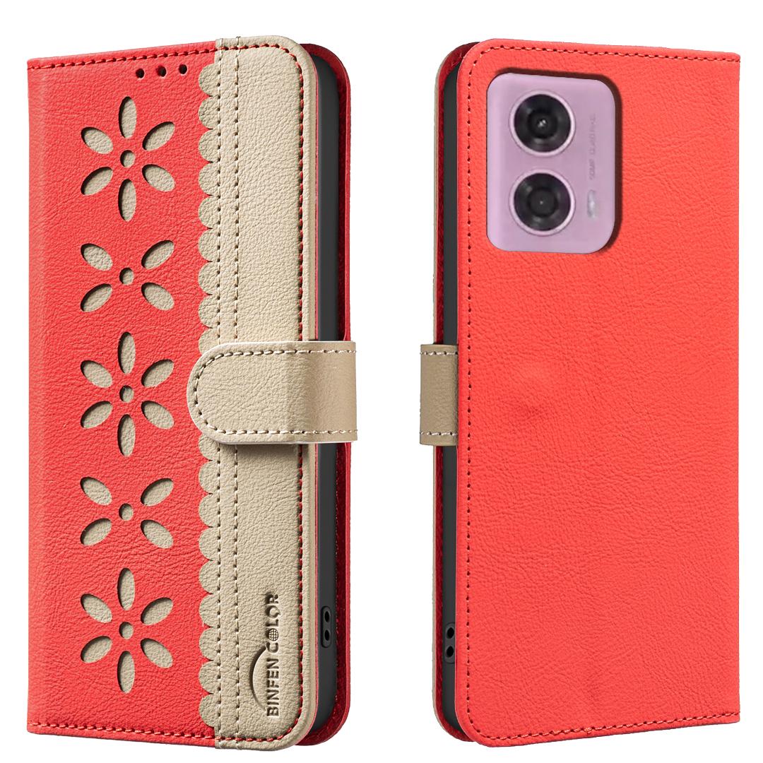 

For Motorola Moto G75 5G Leather Case BINFEN COLOR BF36 Floral Pattern Phone Cover RFID Blocking Wallet Stand D
