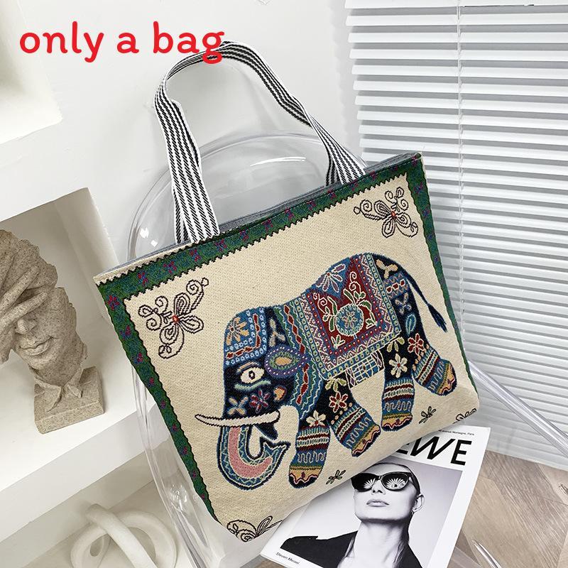 Canvas Tote Bag With Embroidered Cartoon Designs Large Capacity For Daily Use