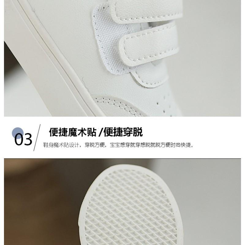 Kids White Sneakers Toddlers Preschoolers Non-Slip Rubber Sole Low-Top Casual Shoes With Velcro Closure