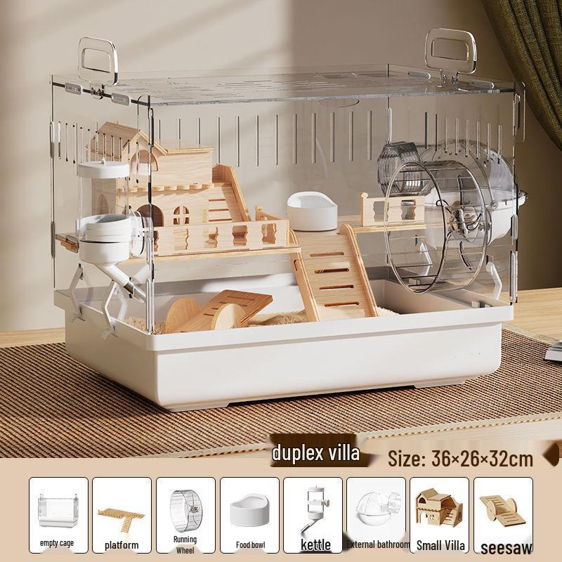 Jaula de Acrílico de Lujo para Hámster: Villa Grande, Transparente, Anti-Mordeduras para Hámsteres Dorados