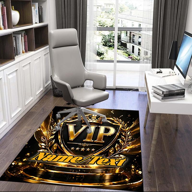 1PC Custom Name VIP Golden Emblem Theme Floor Mat Ideal for Living Room, Game Rooms, Office, Bedroom,Floor Mat Playful Design