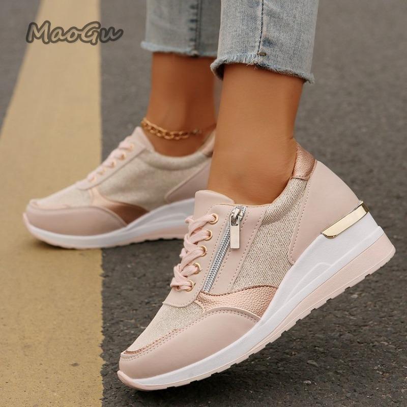 Neue Übergröße37 44 Damen Freizeitschuhe Seitlicher Reißverschluss Freizeit-Schuhwerk Sneaker Dicke Sohle Wedges Einzelne Schuhe Sportschuhe