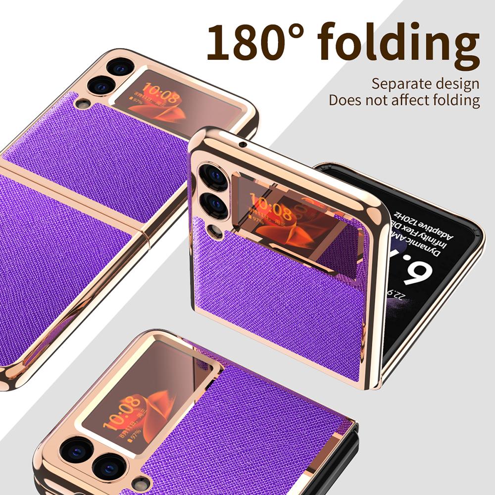 Plain Leather Case For Samsung Galaxy Z Flip 3 Phone Shell Z Flip Folding Screen Electroplating All -Inclusive Anti -Fall Holster