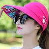 Women Solid Color Wide Brim Beads Flower Decor Sun Hat Visors Outdoor Sports Cap
