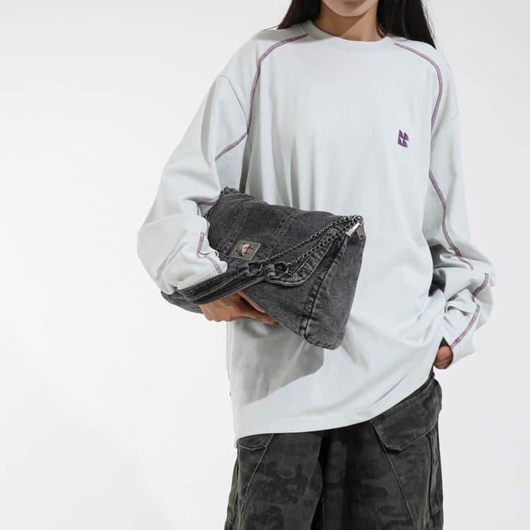 Vintage Washed Denim Chain Underarm Bag Tote Bag
