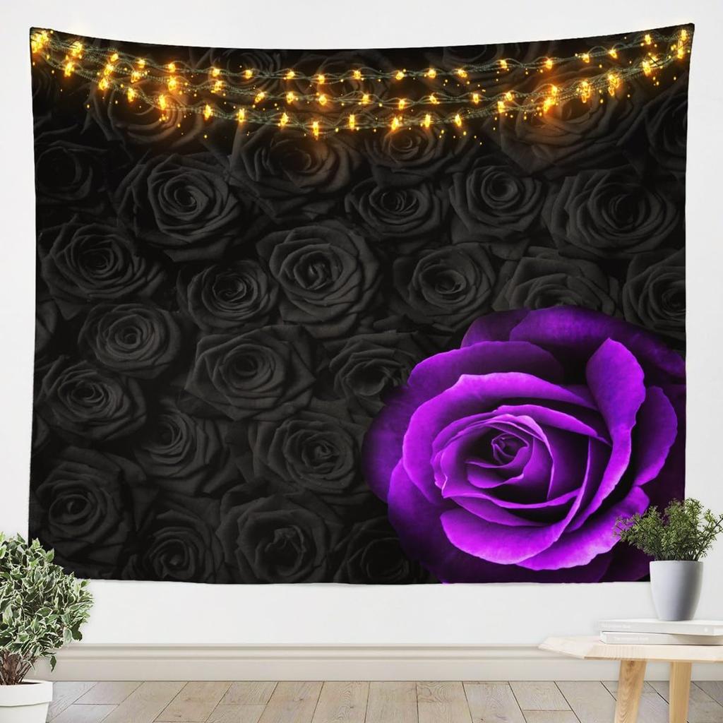 Black And White Cat Tapestry,Red Rose Floral Wall Hanging Art For Kids Girls Women Teens Bedroom Decor,3D Animals Plants Wall