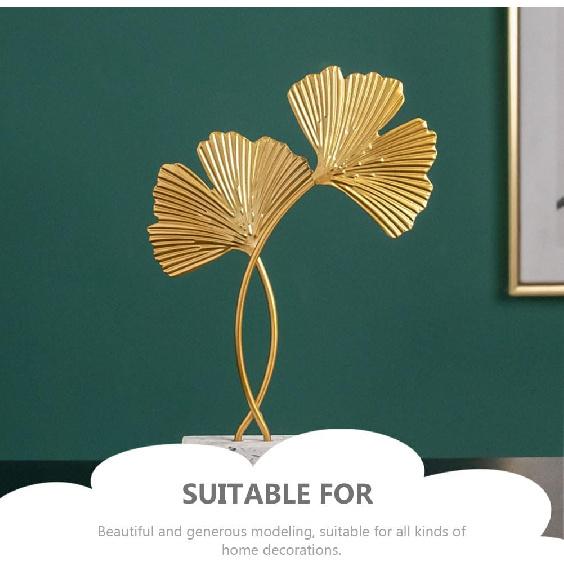 Cabilock 2Pcs Golden Gingko Leaf Statue Gold Leaf Metal Sculpture Metal Iron Leaf Sculpture Figurine Table Home Decoration with Wood Base for Bedroom