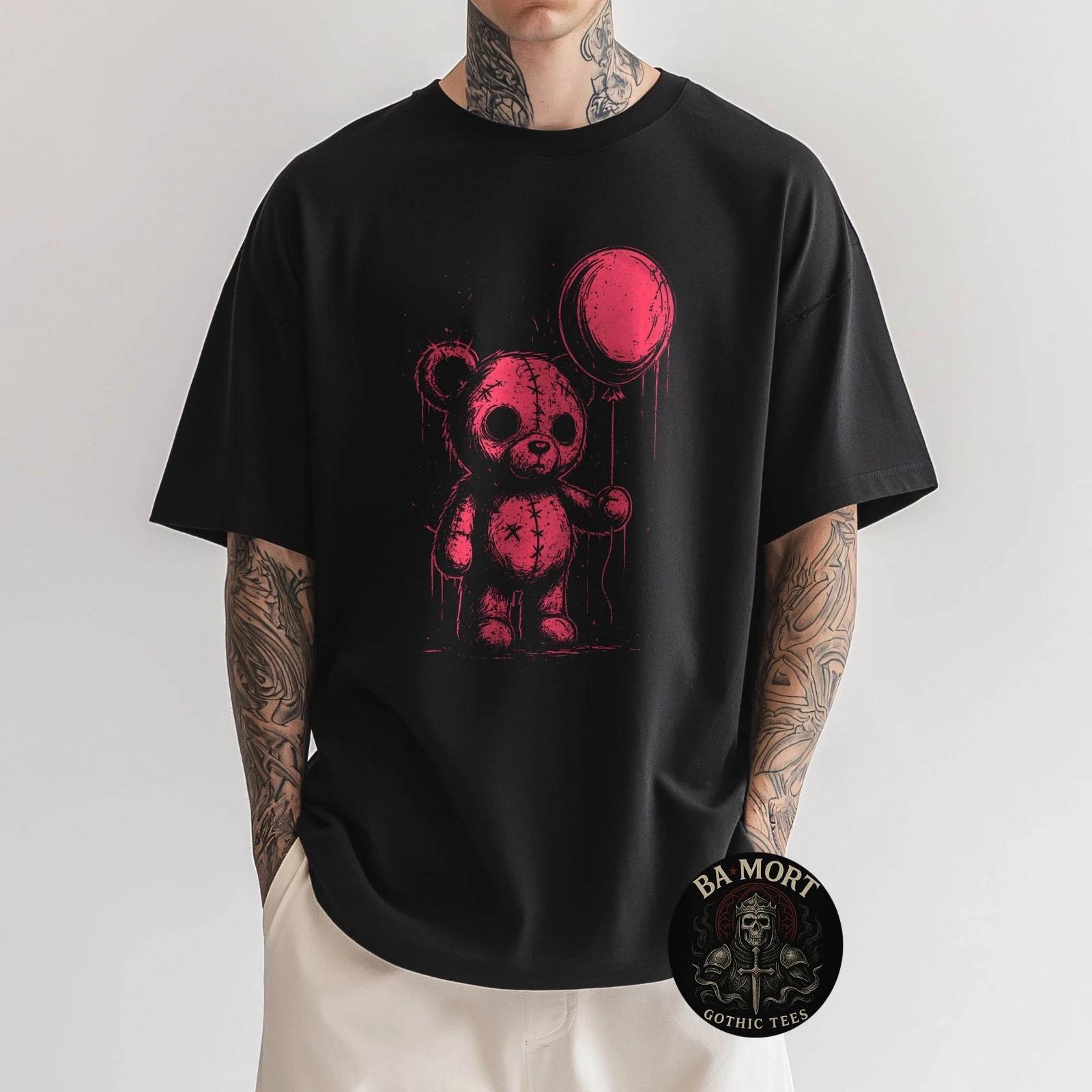 Creepy Cute Teddy Bear Pastel Goth Grunge Horror Lover 100% Cotton T-shirt Mens Tees Top S